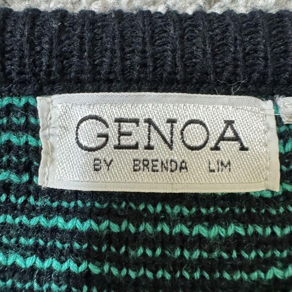 Vintage Genoa Sweater Womens Medium Black Green Acrylic Knit Crewneck 80s 90s - Picture 3 of 8